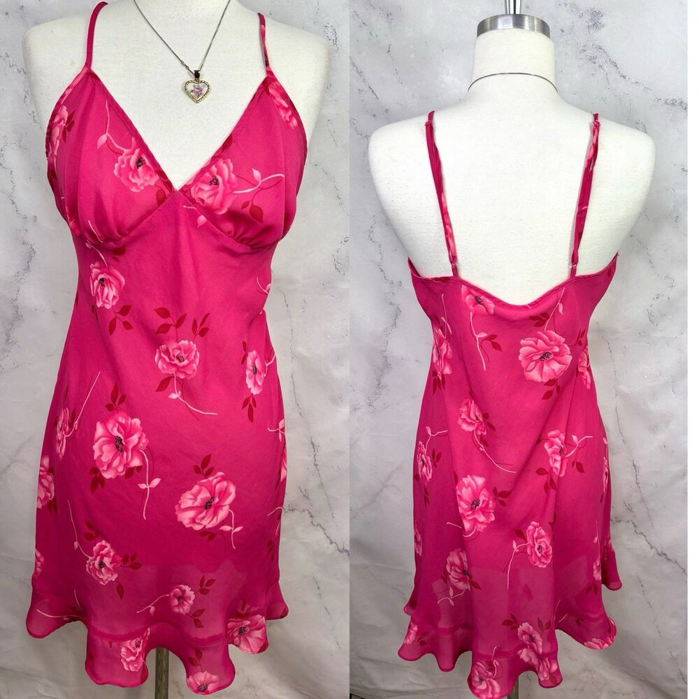 Vtg 90s Babydoll Pink Slip Dress M Nightie Fairy Avon Floral Feminine Coquette